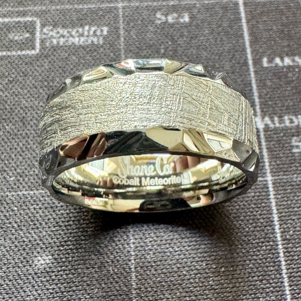 Cobalt Meteorite Textured Silver Tone Men's Band size 7.5